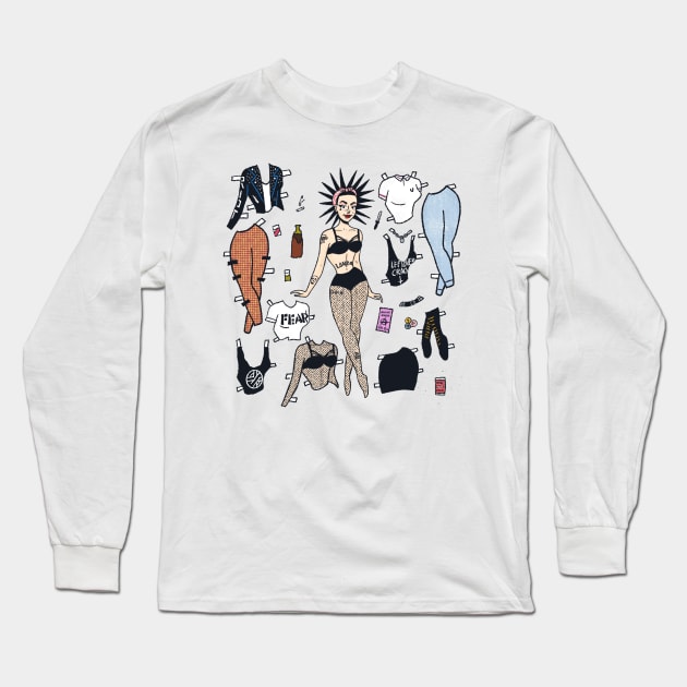 Punk girl paper doll Long Sleeve T-Shirt by HEcreative